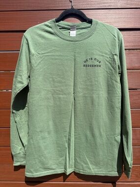 Christian Long Sleeve T-Shirt- He Is Our Redeemer - Dark Green